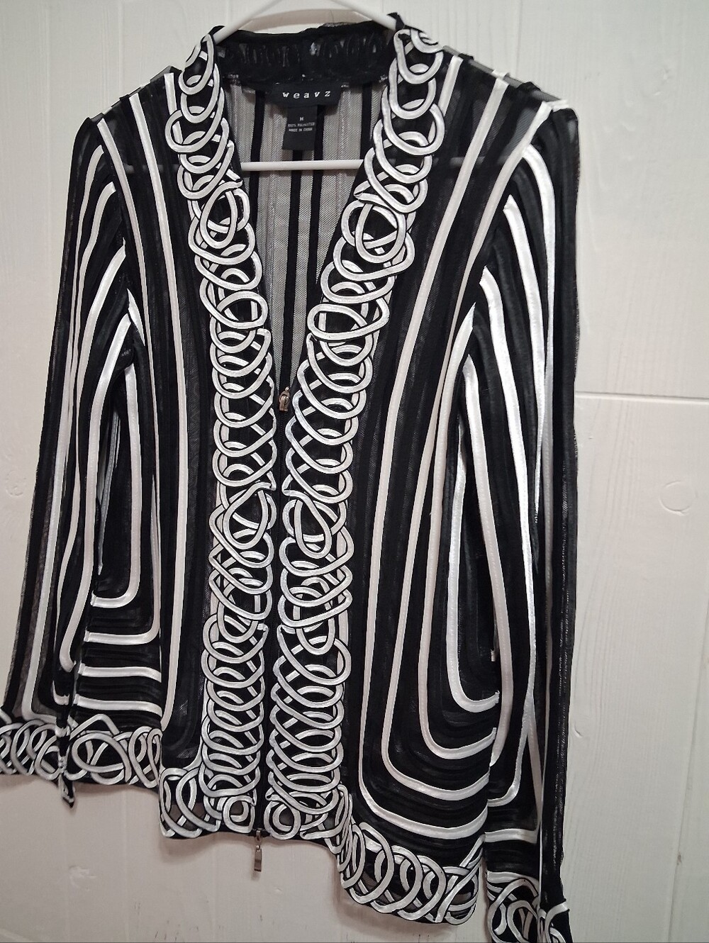 Black & White Striped Open-Front Top